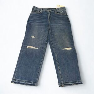 Chico’s Jeans Women 10 Long High Rise Straight Leg Crop Stretch Denim Blue NWT